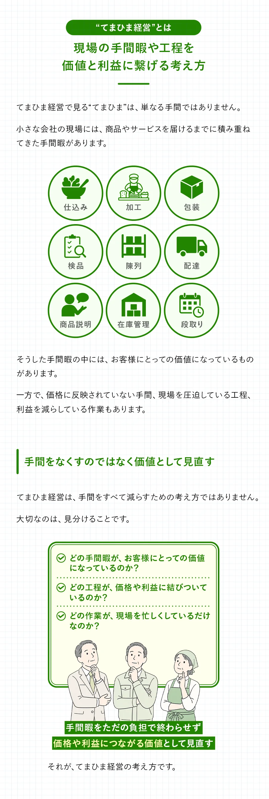 現場の手間暇や工程を価値と利益につなげる、てまひま経営の考え方