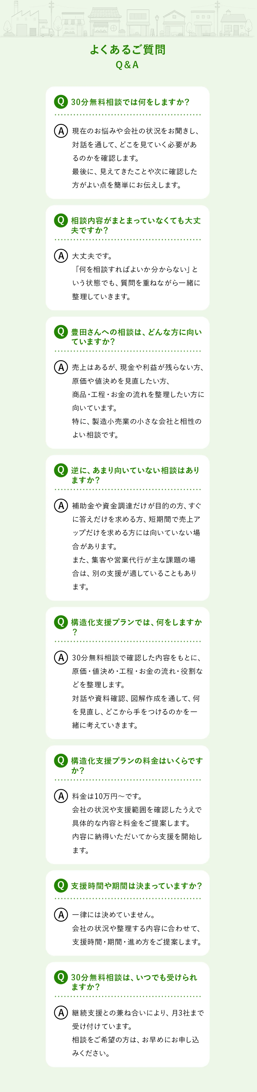 てまひま経営の30分無料相談・構造化支援・料金・対象者に関するよくある質問